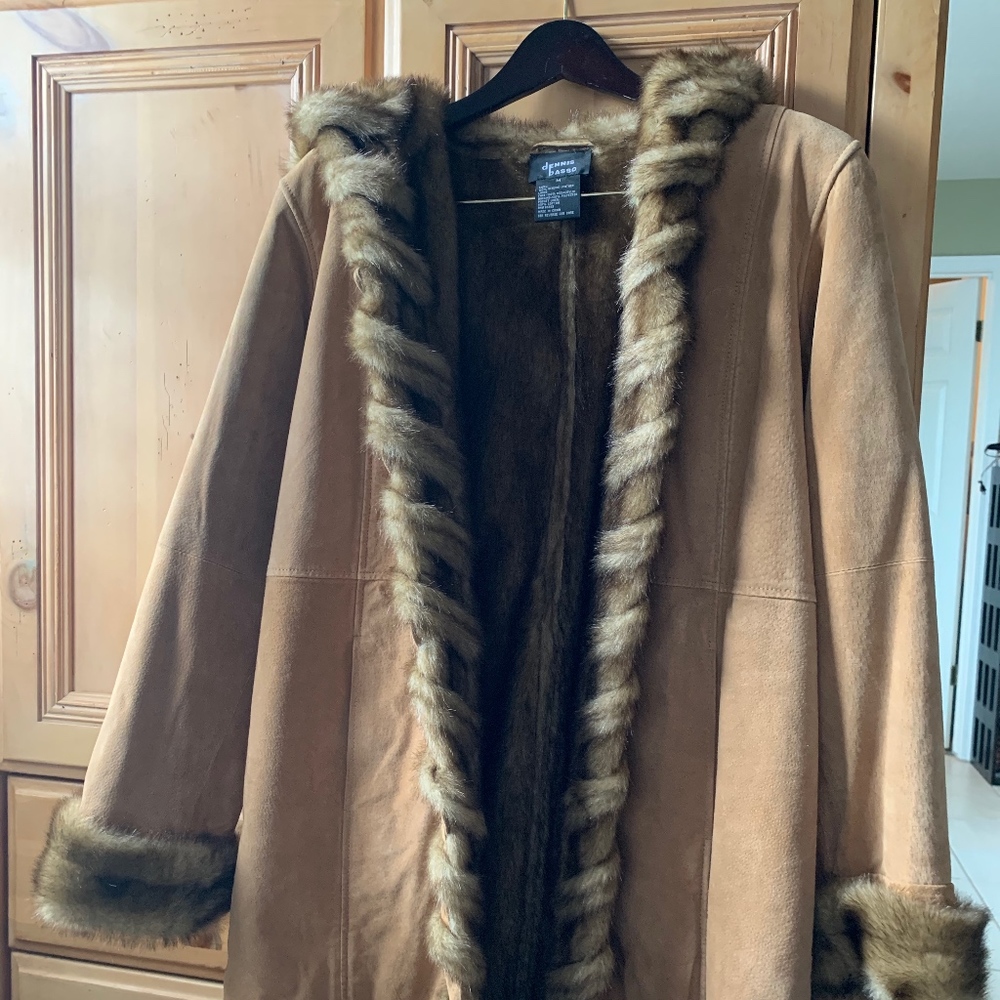 Dennis Basso Genuine Suede / Faux Fur TanCoat